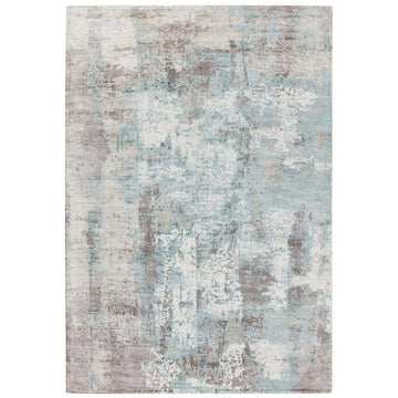 Gatsby Modern Abstract Distressed Metallic Shimmer Hand-Woven Textured Printed Viscose Flatweave Blue/Grey/Cream Rug-Asiatic Carpets-Rug Love - The Most Loved Rug Store